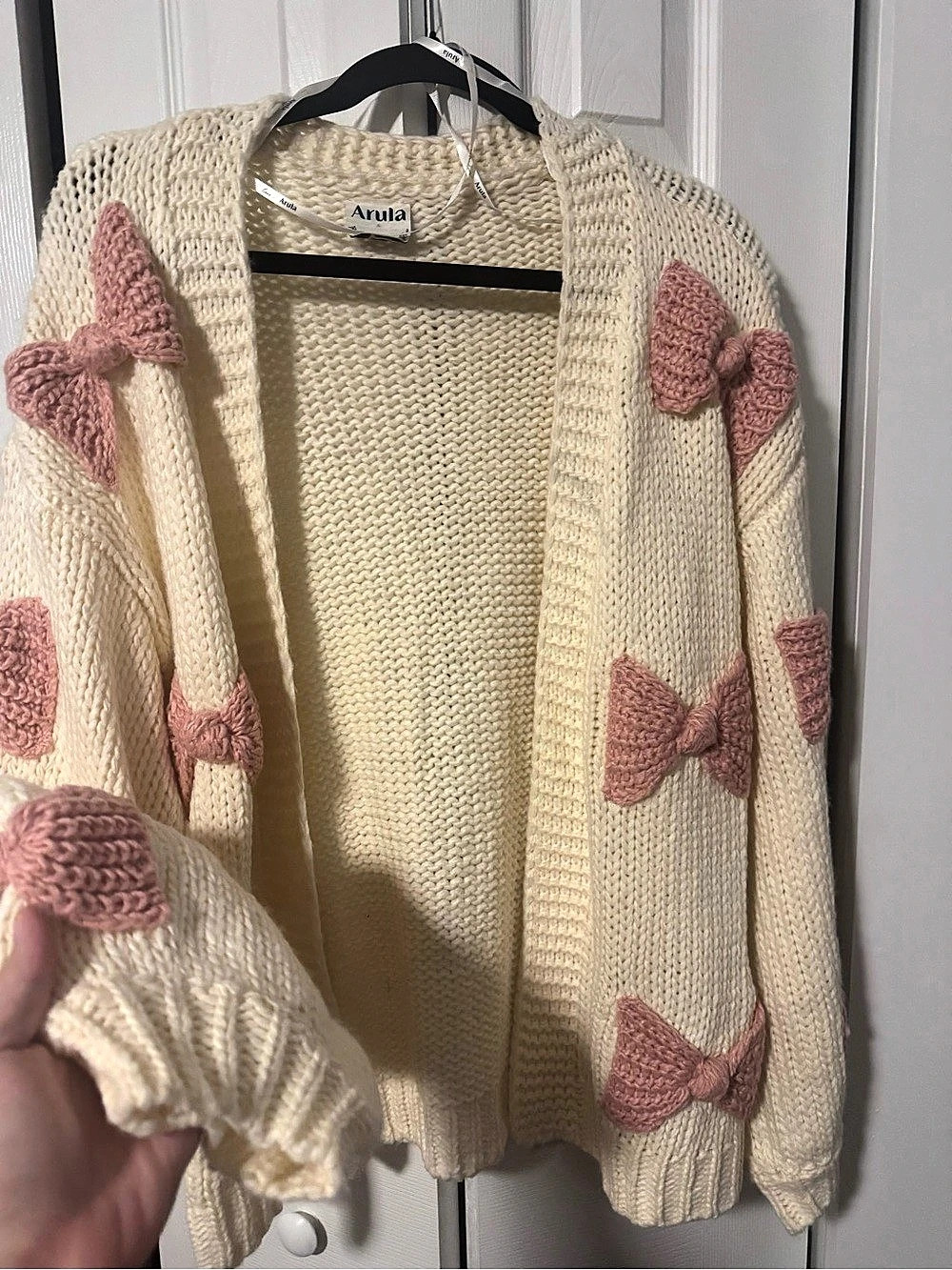 Arula Bow Knit Cardigan in Cream & Pink Size 1X NWT